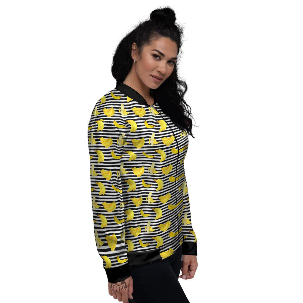 Banana Black Striped Print Pattern Women's Bomber Jacket-grizzshop