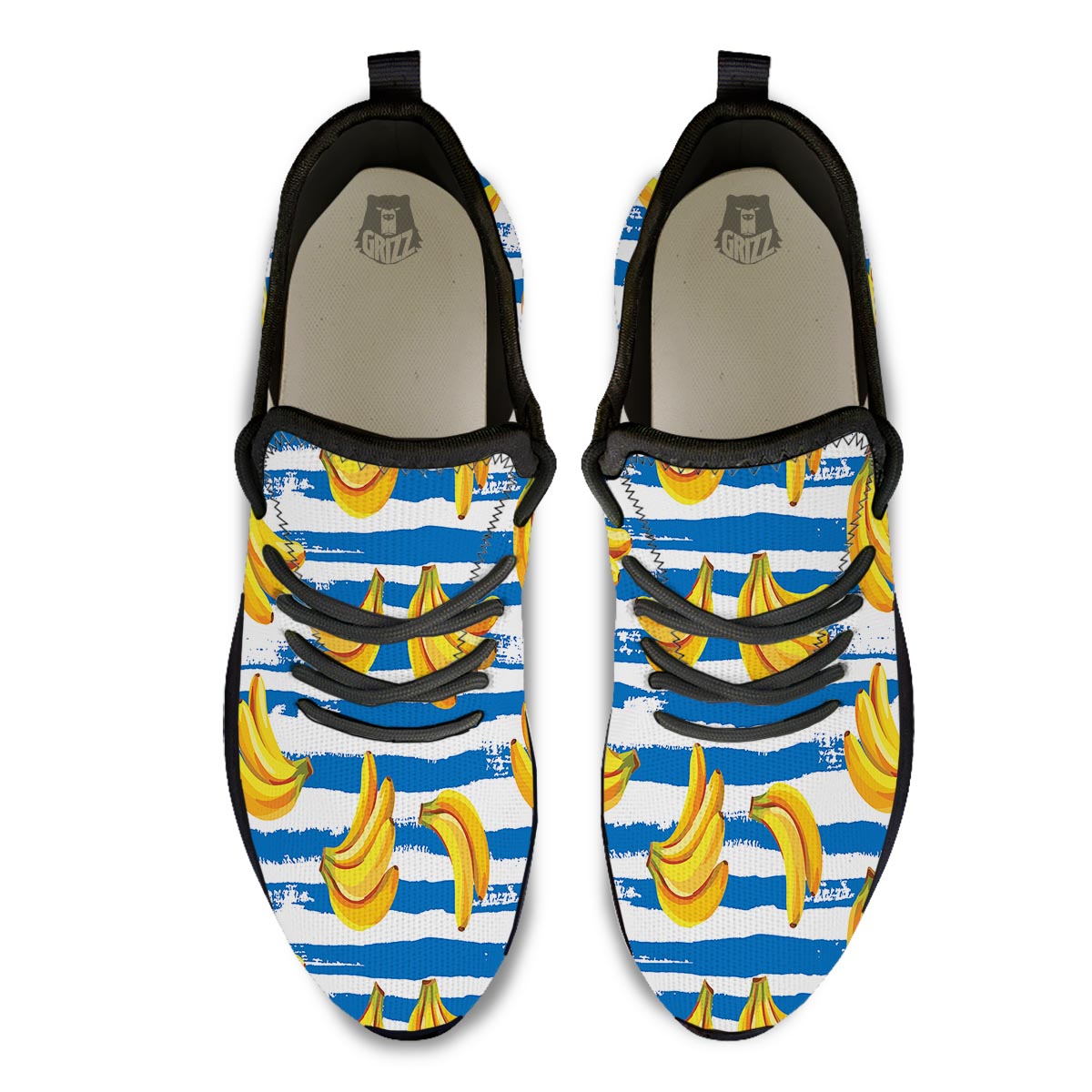 Banana Blue And White Striped Print Pattern Black Athletic Shoes-grizzshop