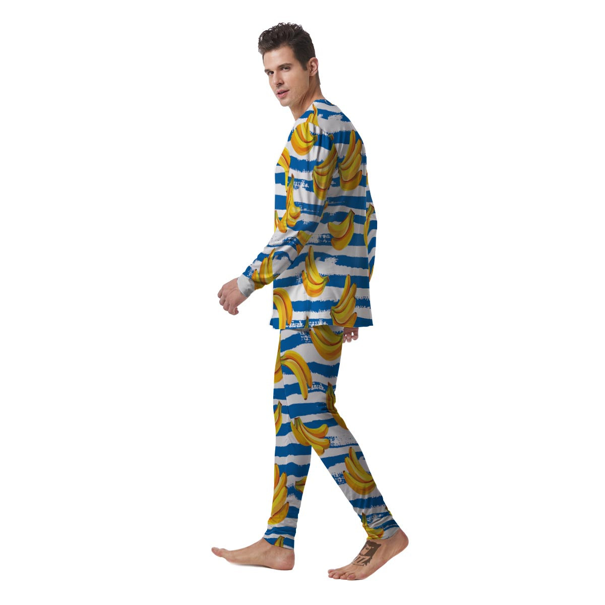 Banana Blue And White Striped Print Pattern Men's Pajamas-grizzshop