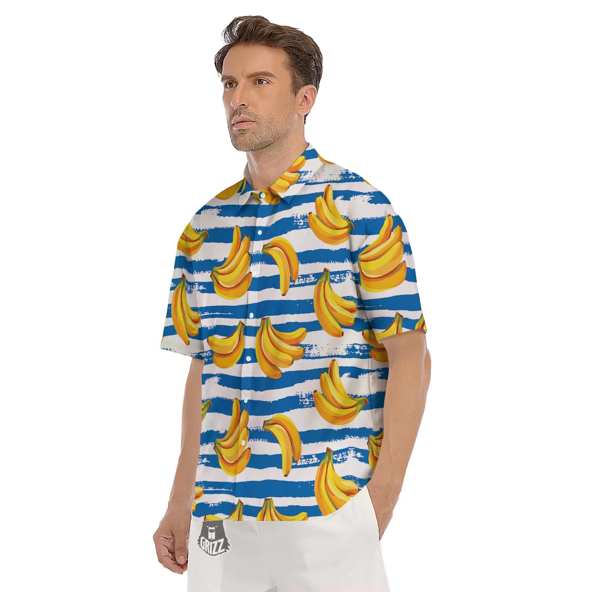 Banana Blue And White Striped Print Pattern Men's Short Sleeve Shirts-grizzshop