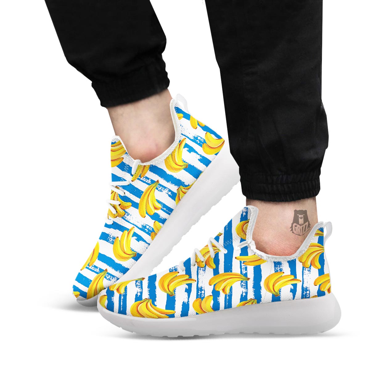 Banana Blue And White Striped Print Pattern White Athletic Shoes-grizzshop