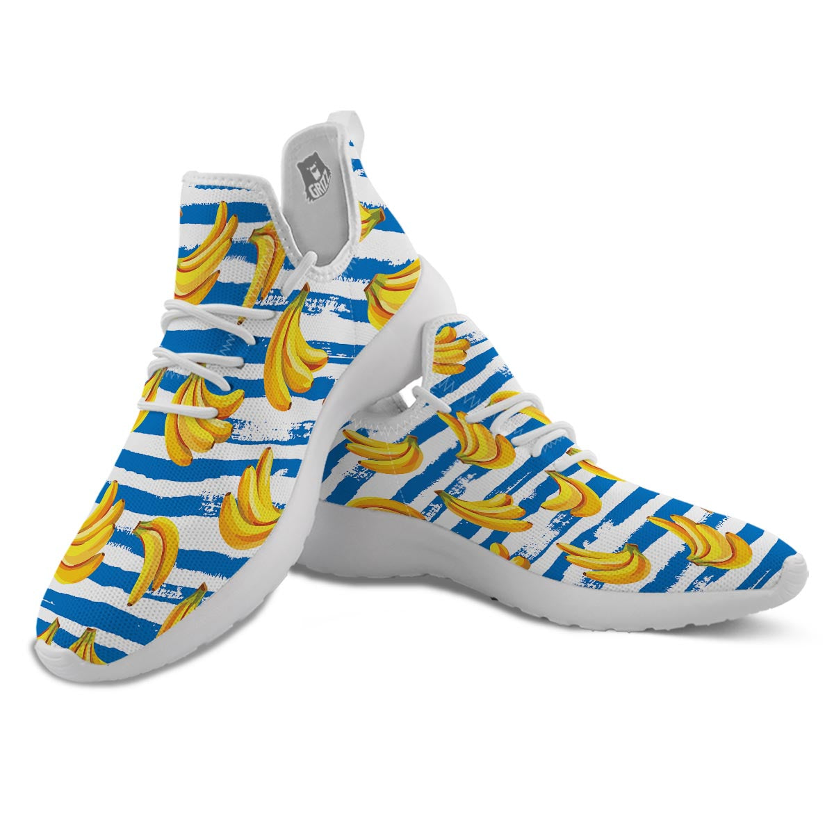 Banana Blue And White Striped Print Pattern White Athletic Shoes-grizzshop