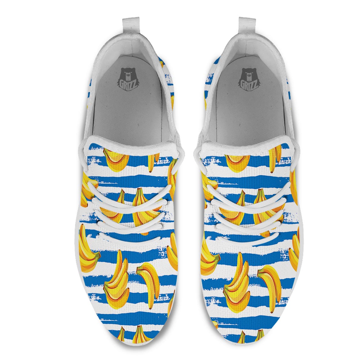 Banana Blue And White Striped Print Pattern White Athletic Shoes-grizzshop