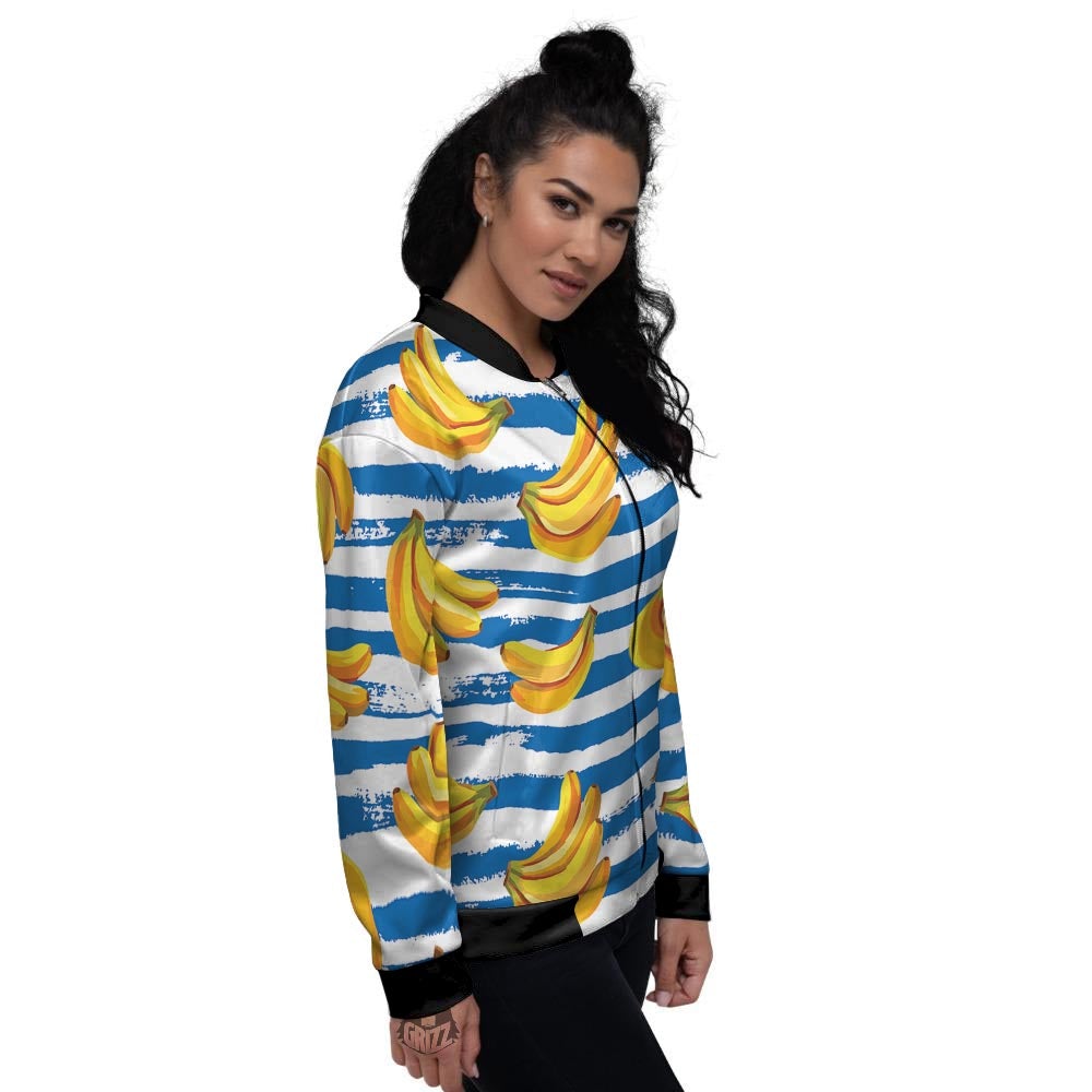 Banana Blue And White Striped Print Pattern Women's Bomber Jacket-grizzshop