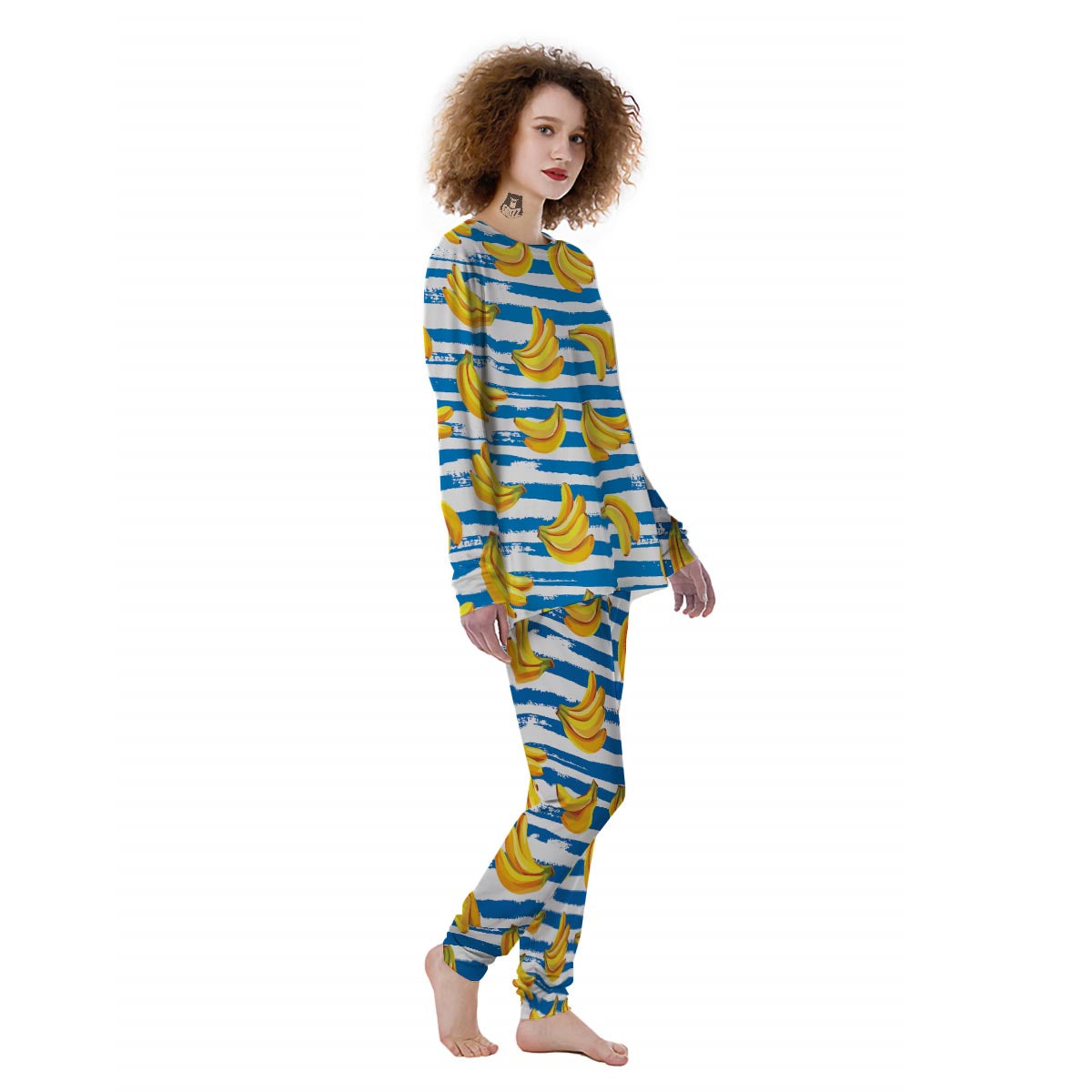 Banana Blue And White Striped Print Pattern Women's Pajamas-grizzshop