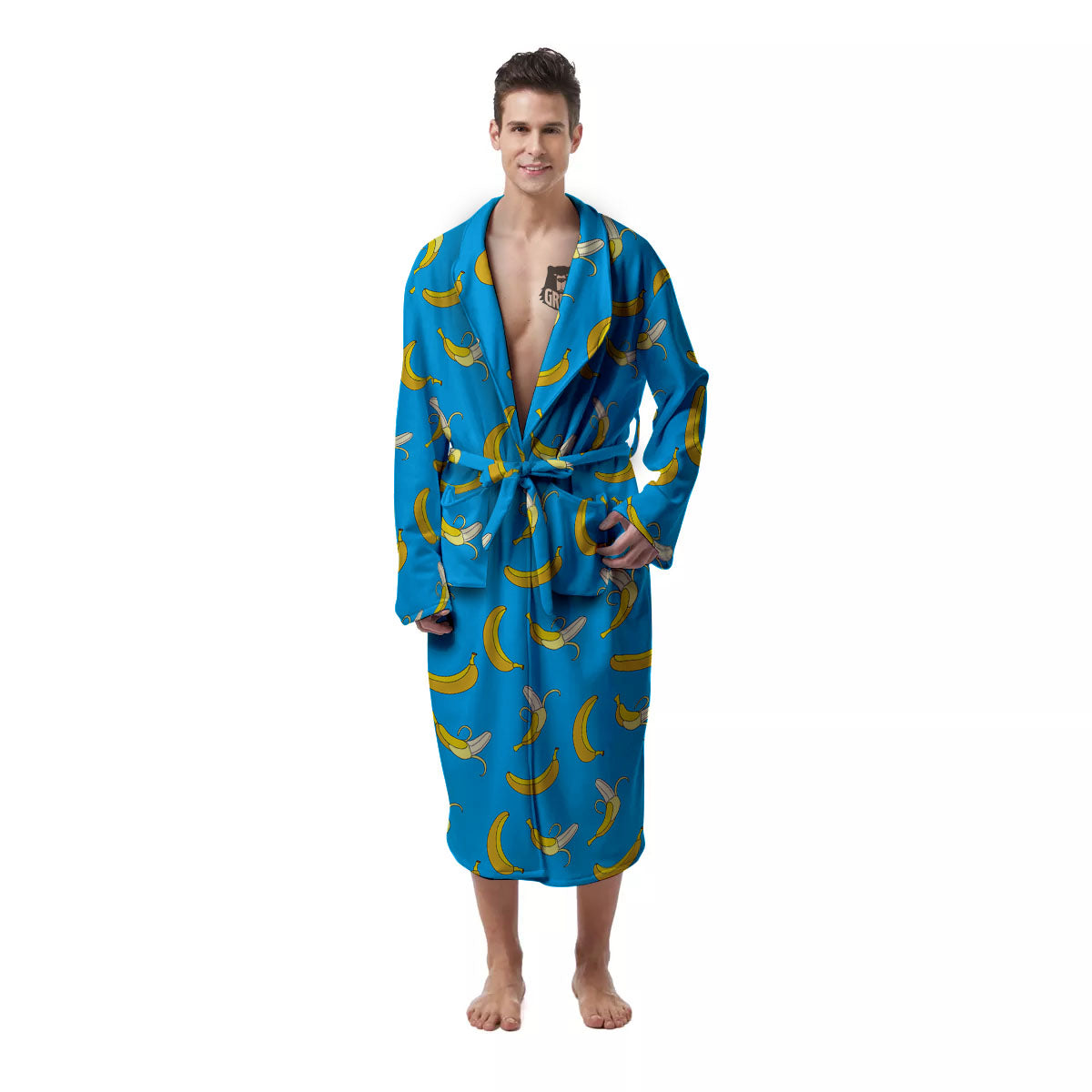 Banana Blue Print Pattern Men's Robe-grizzshop