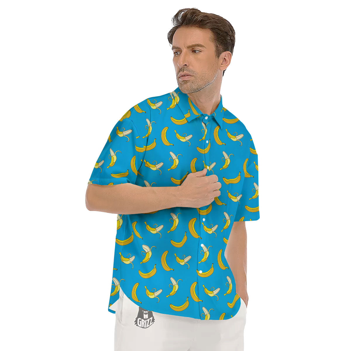 Banana Blue Print Pattern Men's Short Sleeve Shirts-grizzshop