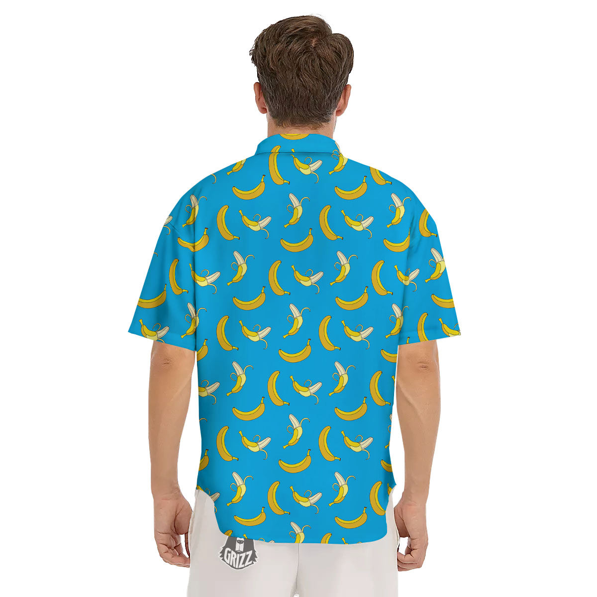 Banana Blue Print Pattern Men's Short Sleeve Shirts-grizzshop