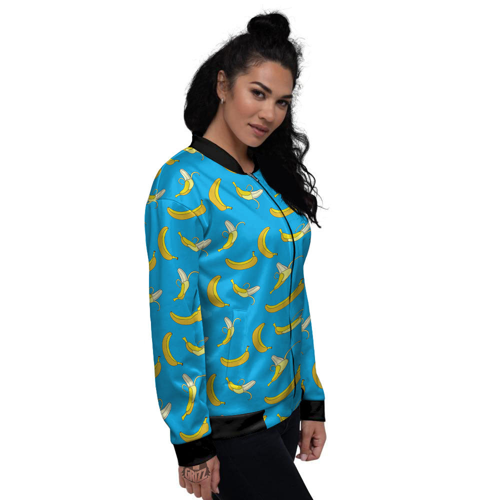 Banana Blue Print Pattern Women's Bomber Jacket-grizzshop