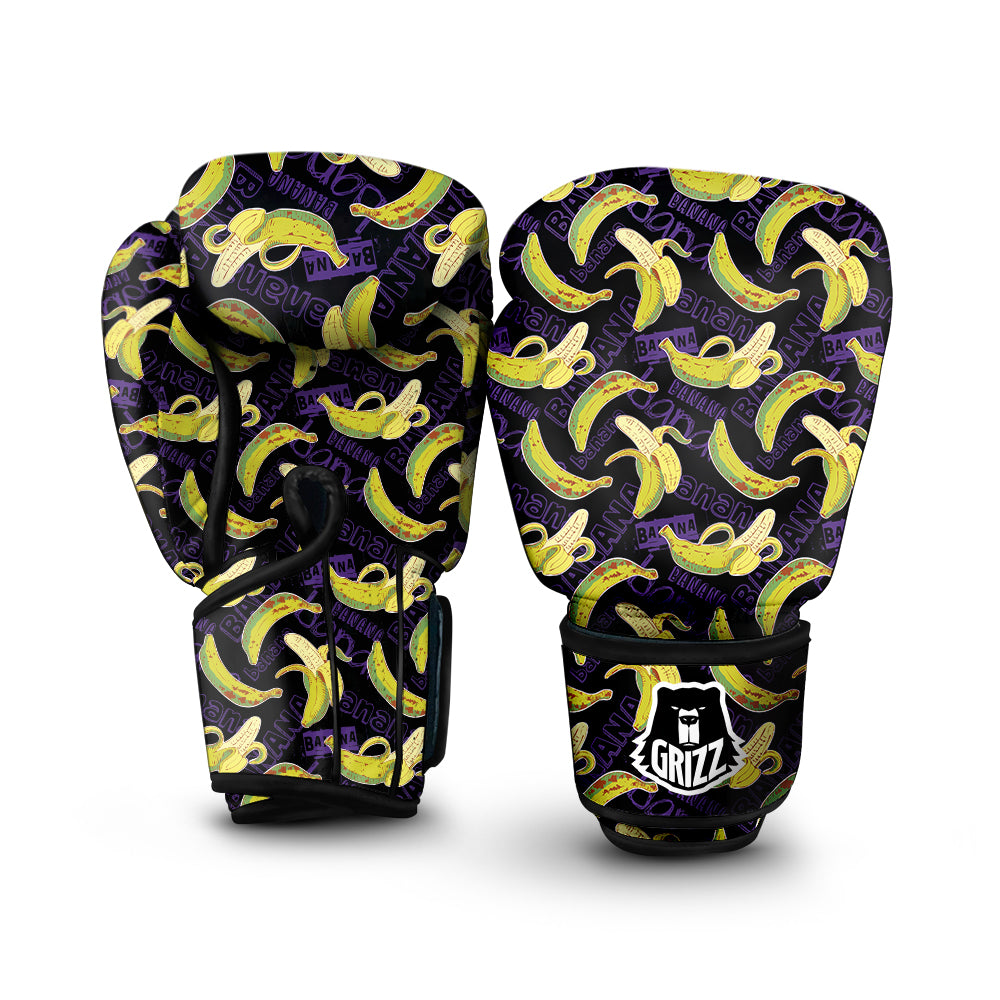 Banana Color Vintage Purple Print Pattern Boxing Gloves-grizzshop