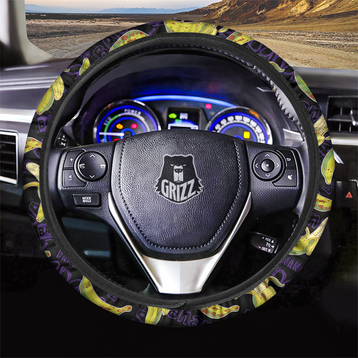Banana Color Vintage Purple Print Pattern Car Steering Wheel Cover-grizzshop