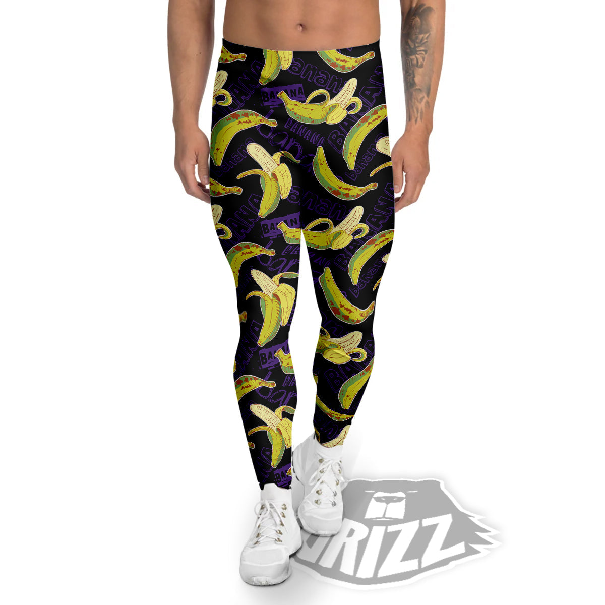 Banana Color Vintage Purple Print Pattern Men's Leggings-grizzshop