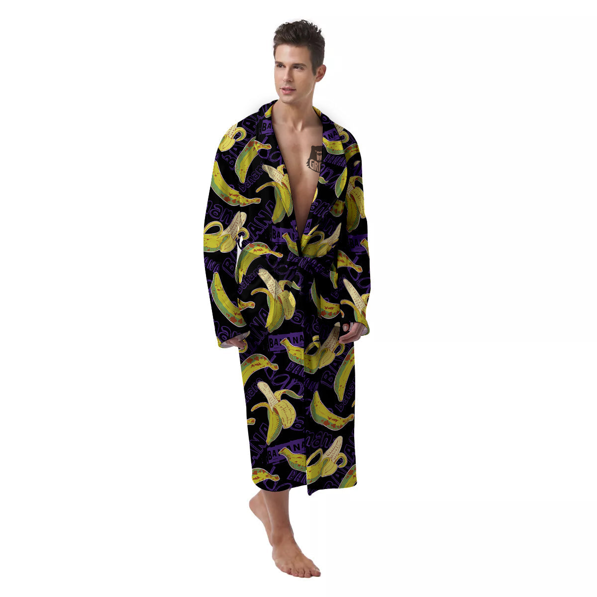 Banana Color Vintage Purple Print Pattern Men's Robe-grizzshop