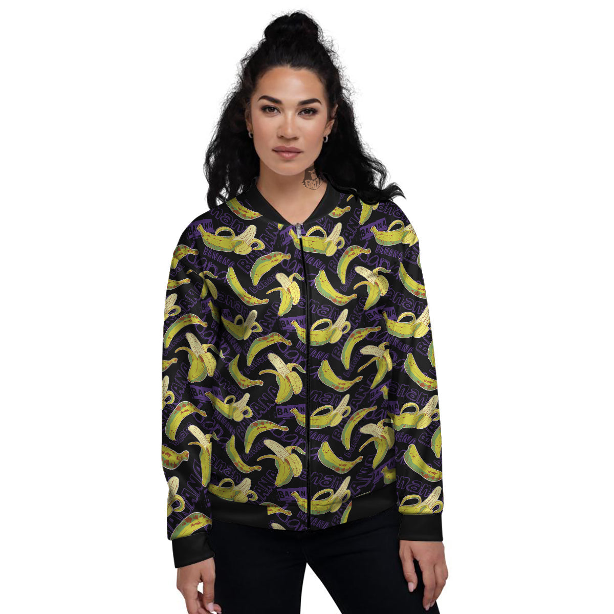 Banana Color Vintage Purple Print Pattern Women's Bomber Jacket-grizzshop
