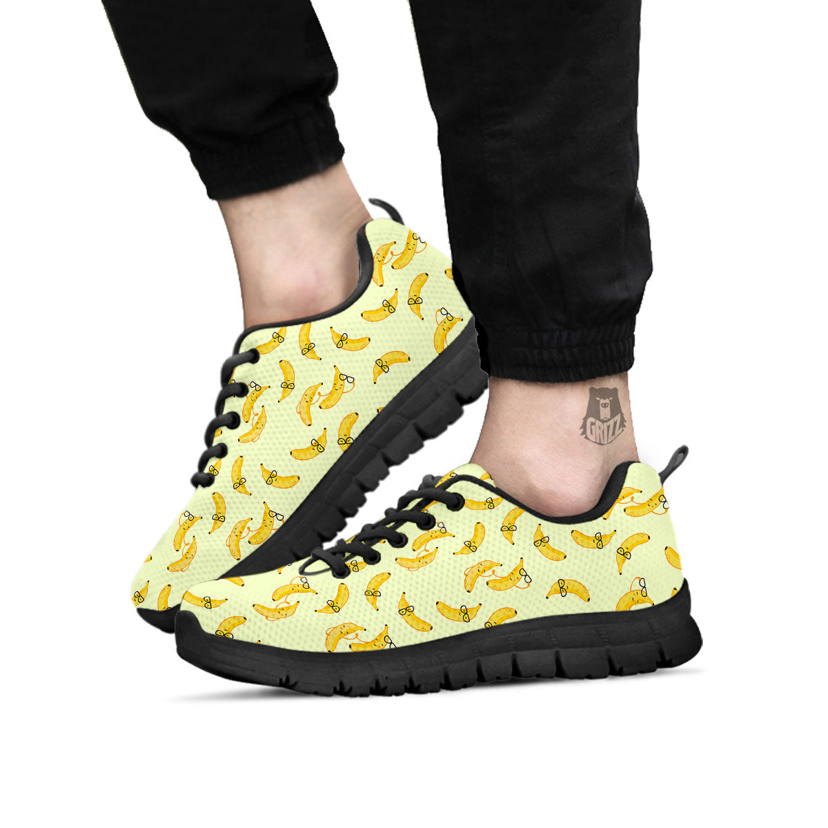 Banana Cute Print Pattern Black Sneaker-grizzshop