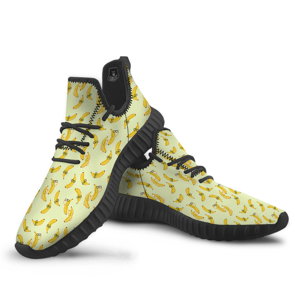 Banana Cute Print Pattern Black Walking Shoes-grizzshop