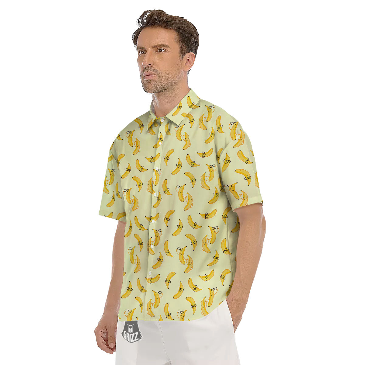 Banana Cute Print Pattern Men's Short Sleeve Shirts-grizzshop