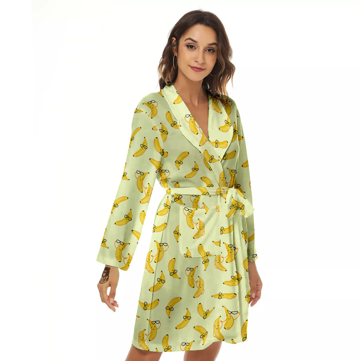 Banana Cute Print Pattern Women's Robe-grizzshop
