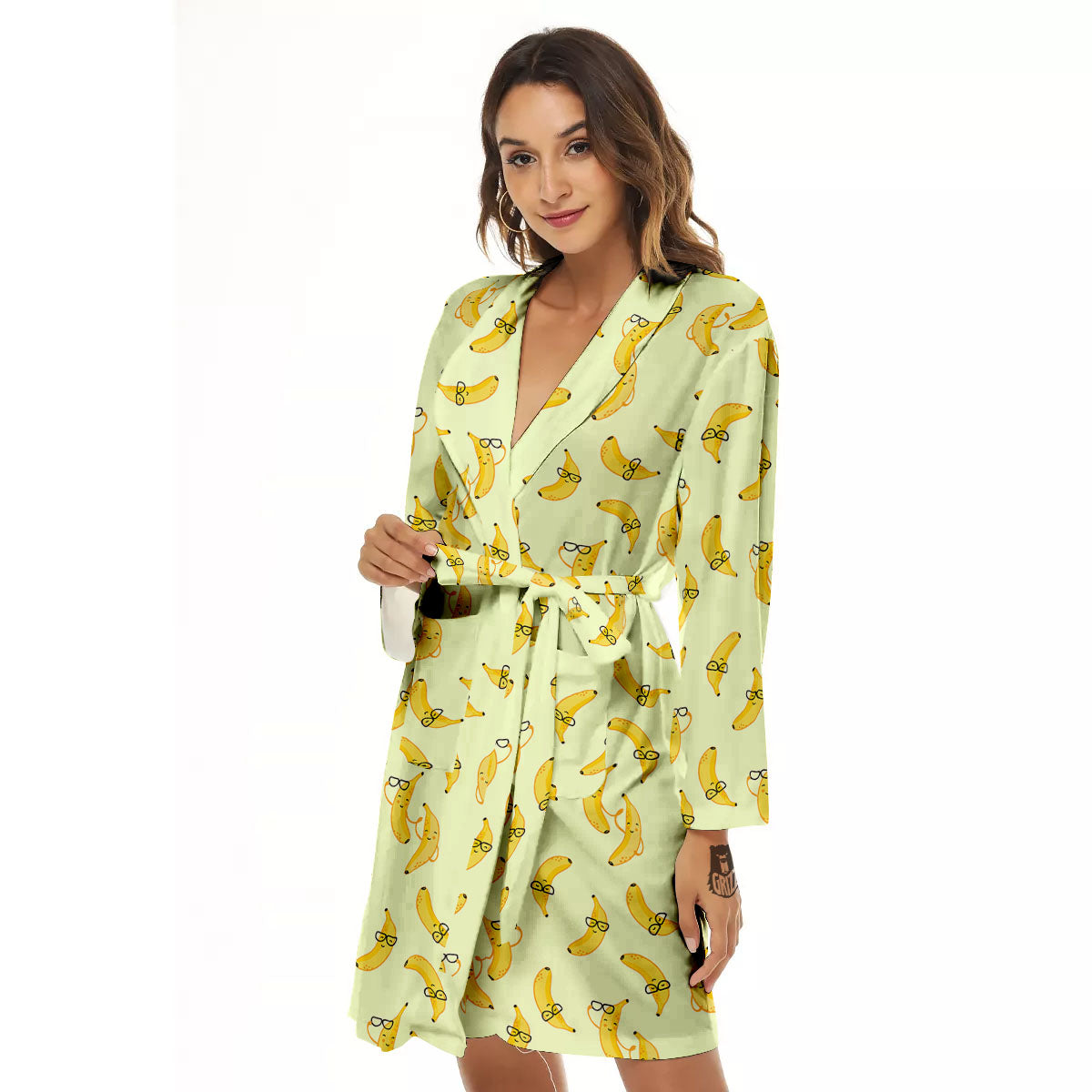 Banana Cute Print Pattern Women's Robe-grizzshop