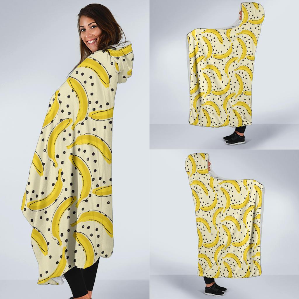 Banana Dot Pattern Print Hooded Blanket-grizzshop