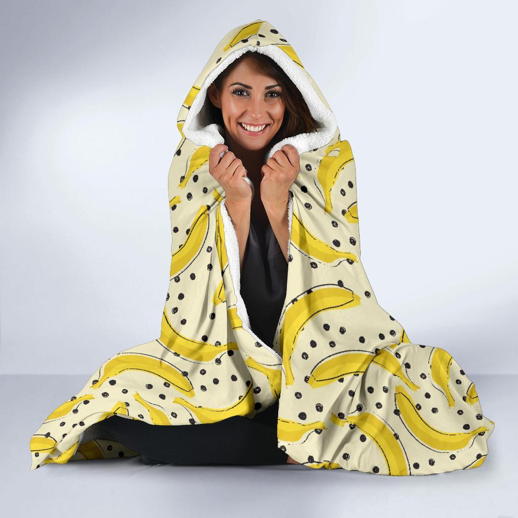 Banana Dot Pattern Print Hooded Blanket-grizzshop