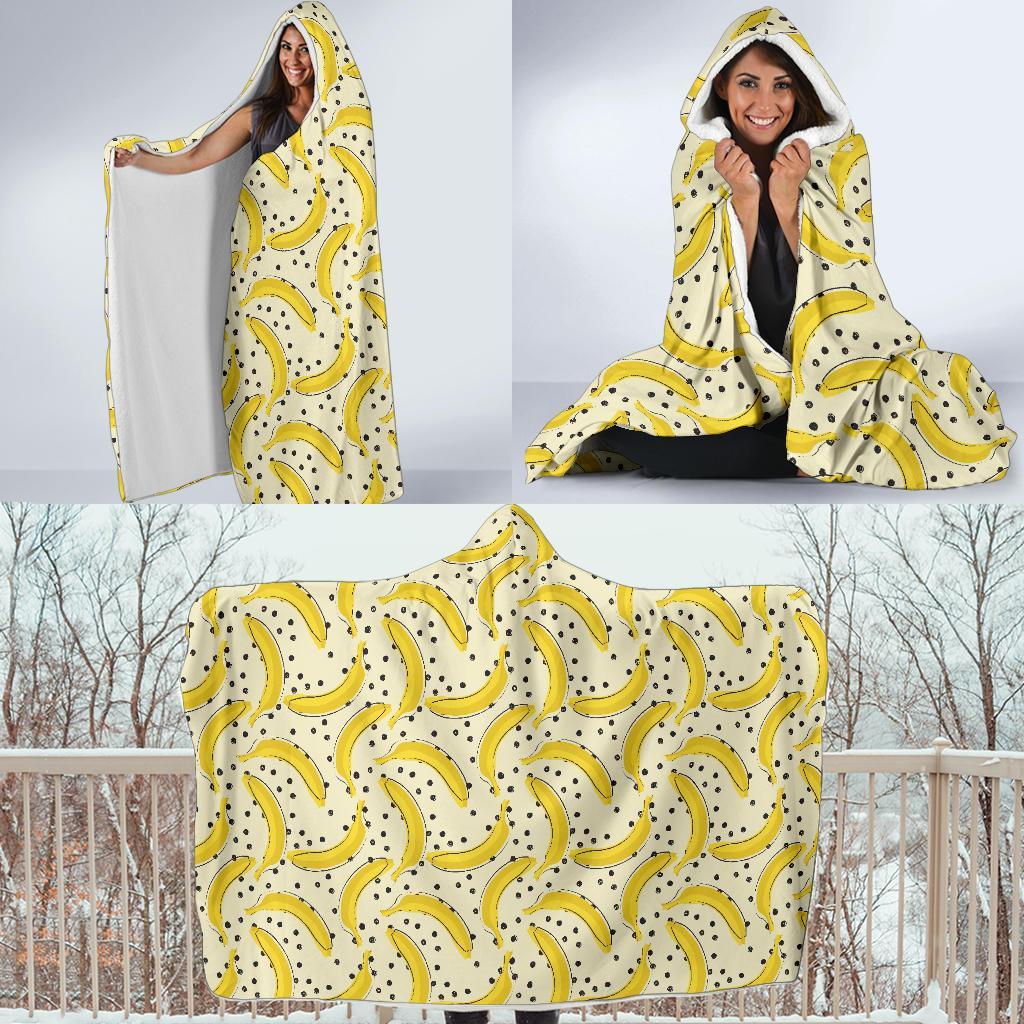 Banana Dot Pattern Print Hooded Blanket-grizzshop