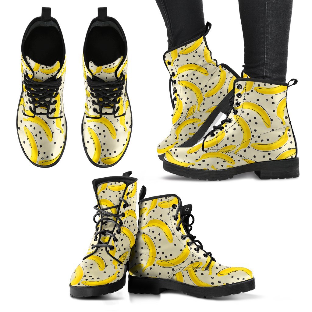 Banana Dot Pattern Print Men Women Leather Boots-grizzshop