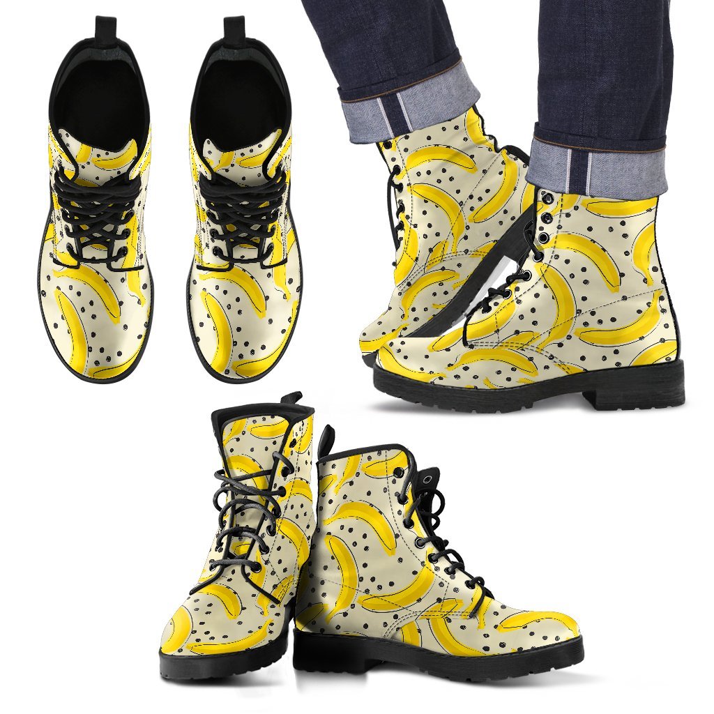 Banana Dot Pattern Print Men Women Leather Boots-grizzshop