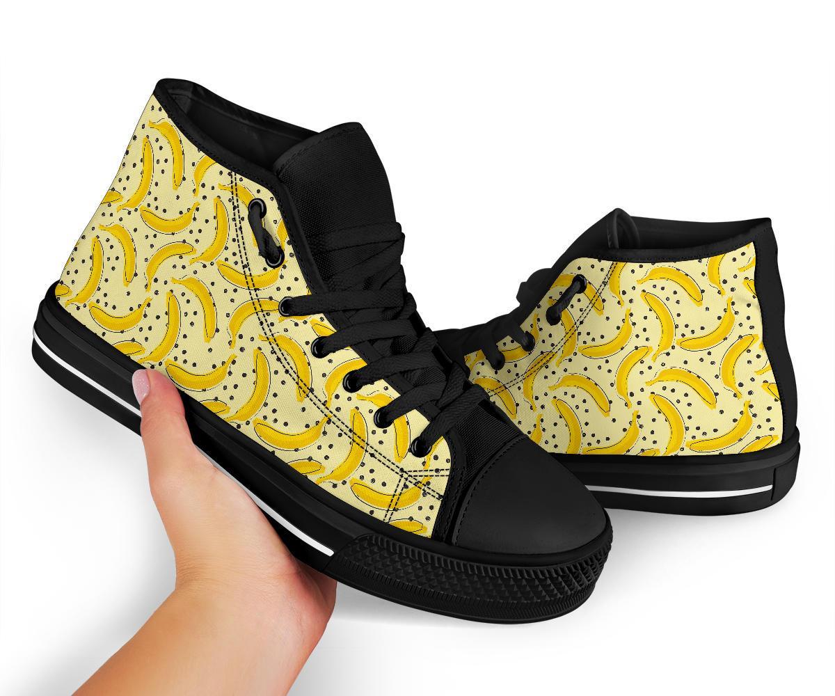 Banana Dot Pattern Print Men Women's High Top Shoes-grizzshop