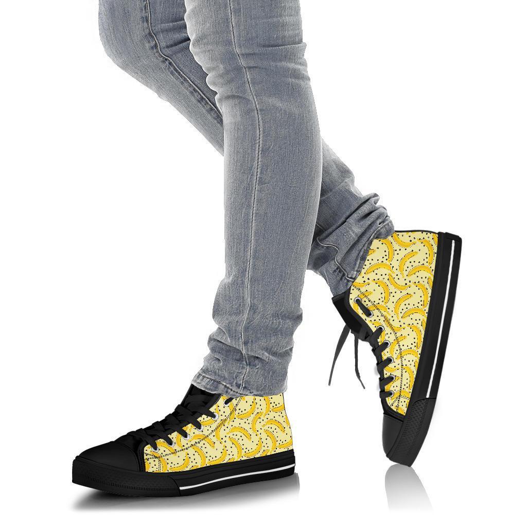 Banana Dot Pattern Print Men Women's High Top Shoes-grizzshop