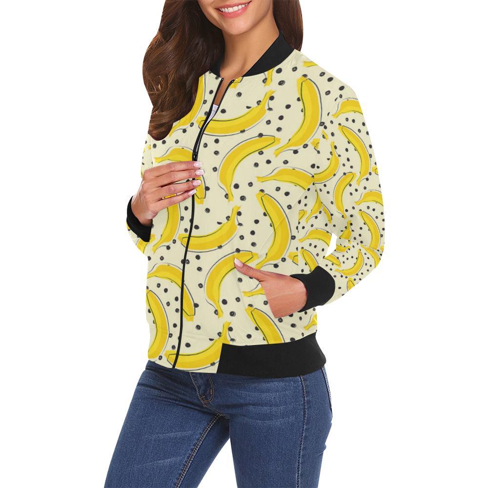 Banana Dot Pattern Print Women Casual Bomber Jacket-grizzshop