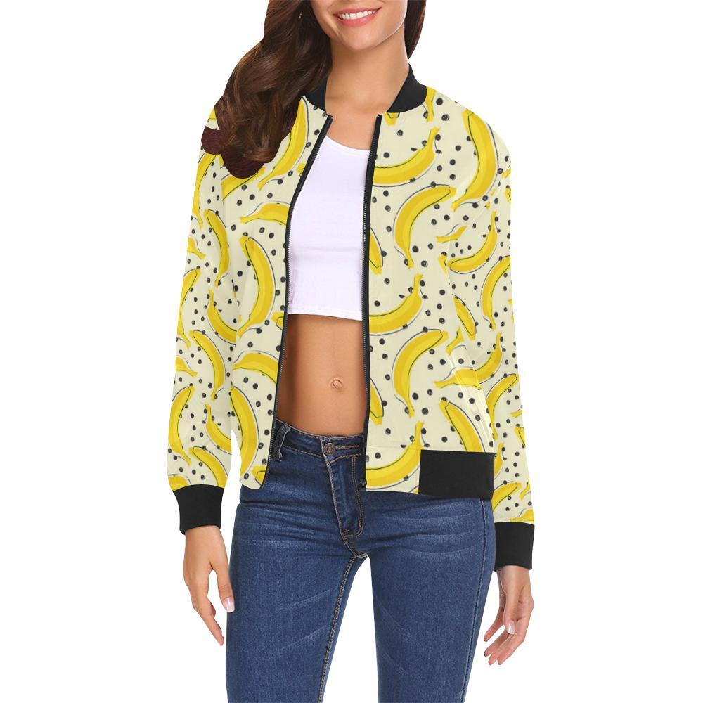 Banana Dot Pattern Print Women Casual Bomber Jacket-grizzshop