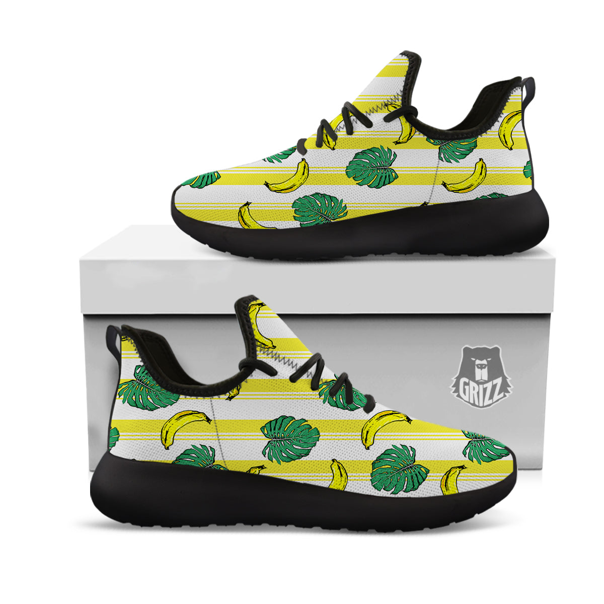 Banana Geometric Yellow Print Pattern Black Athletic Shoes-grizzshop