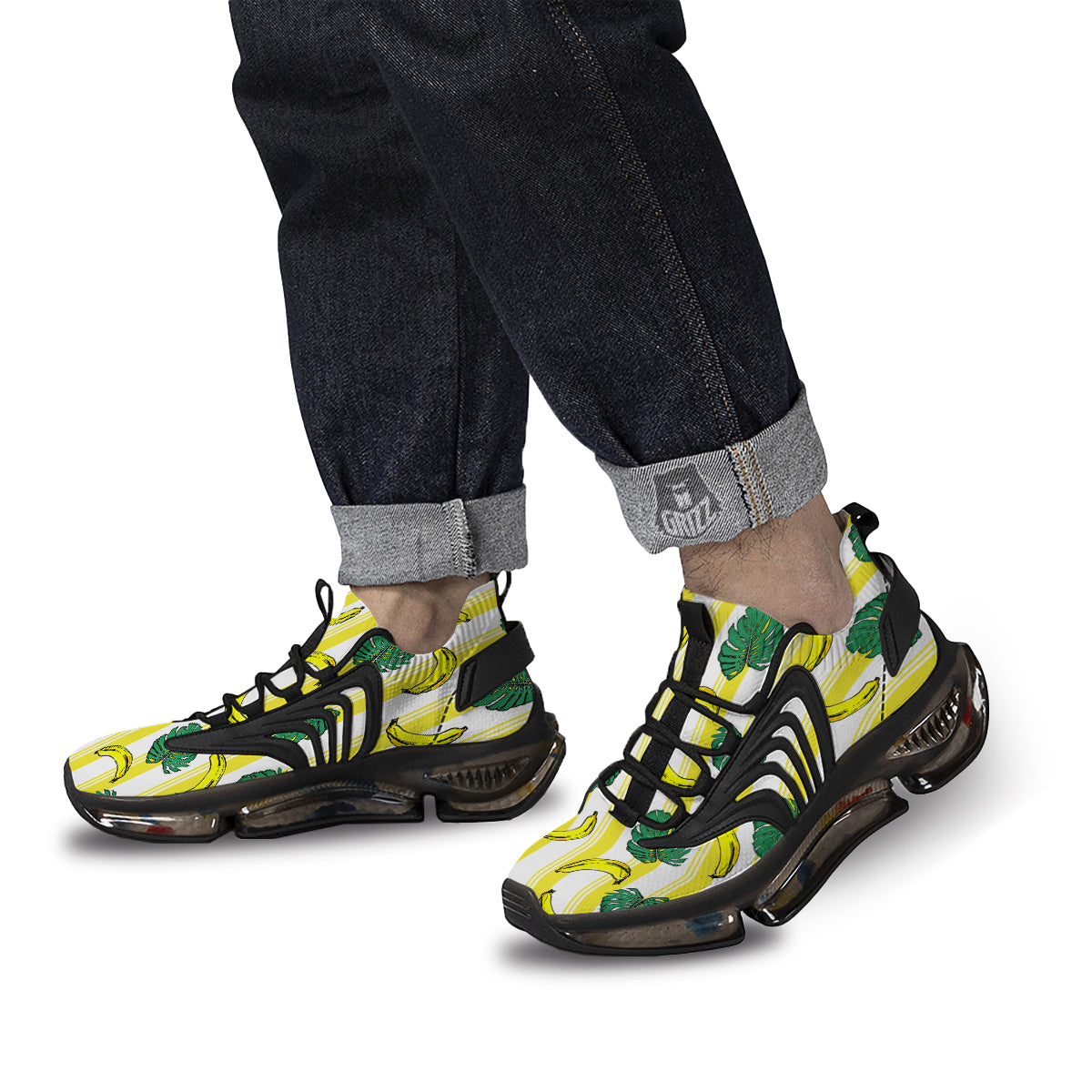 Banana Geometric Yellow Print Pattern Black Gym Shoes-grizzshop
