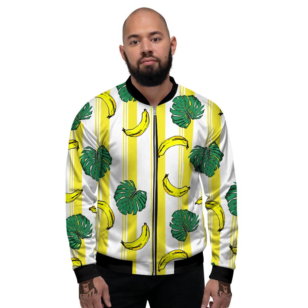 Banana Geometric Yellow Print Pattern Men's Bomber Jacket-grizzshop