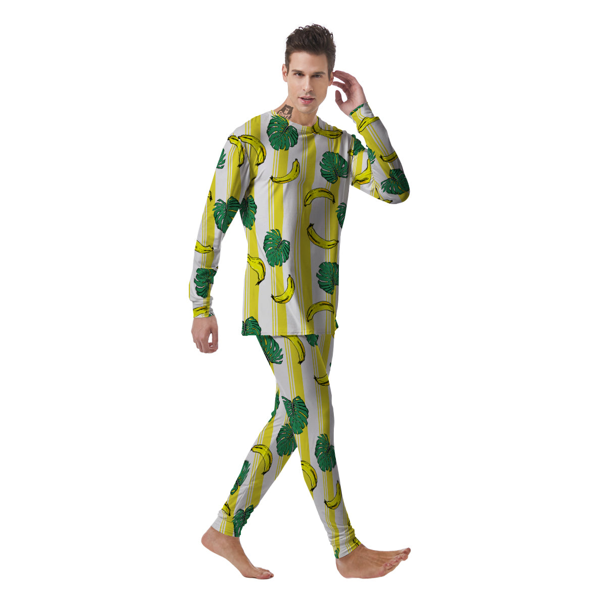 Banana Geometric Yellow Print Pattern Men's Pajamas-grizzshop