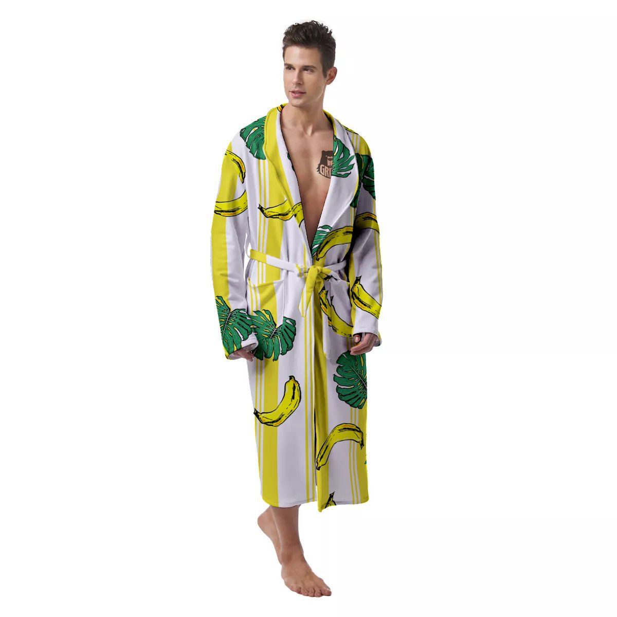 Banana Geometric Yellow Print Pattern Men's Robe-grizzshop