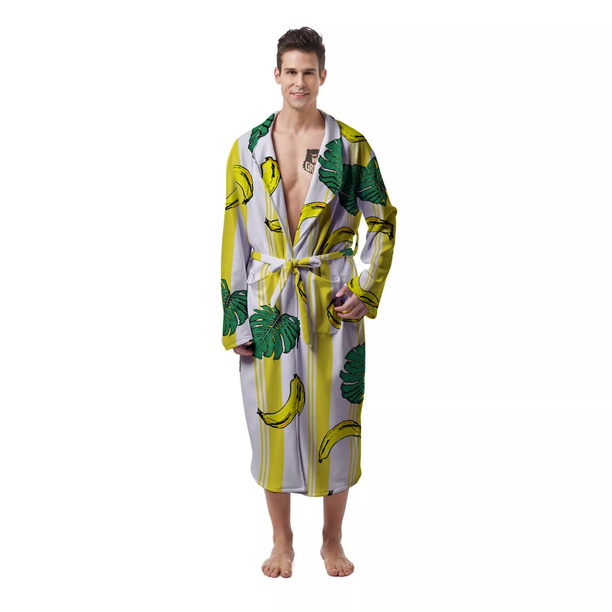 Banana Geometric Yellow Print Pattern Men's Robe-grizzshop