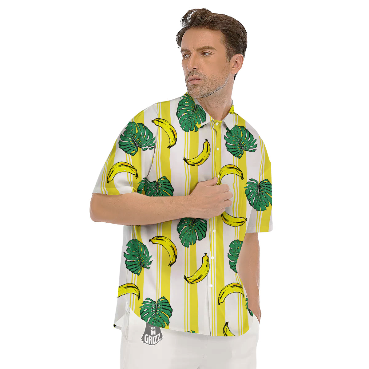 Banana Geometric Yellow Print Pattern Men's Short Sleeve Shirts-grizzshop