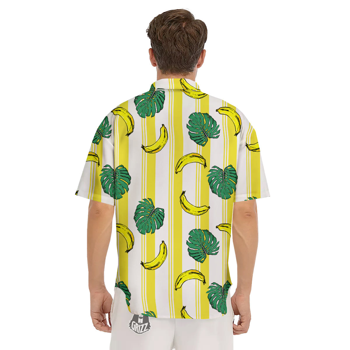 Banana Geometric Yellow Print Pattern Men's Short Sleeve Shirts-grizzshop