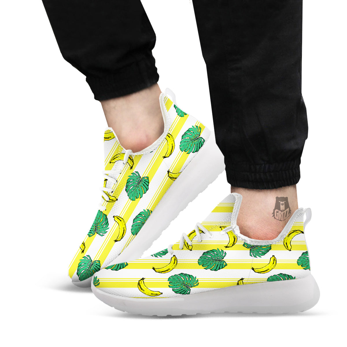 Banana Geometric Yellow Print Pattern White Athletic Shoes-grizzshop