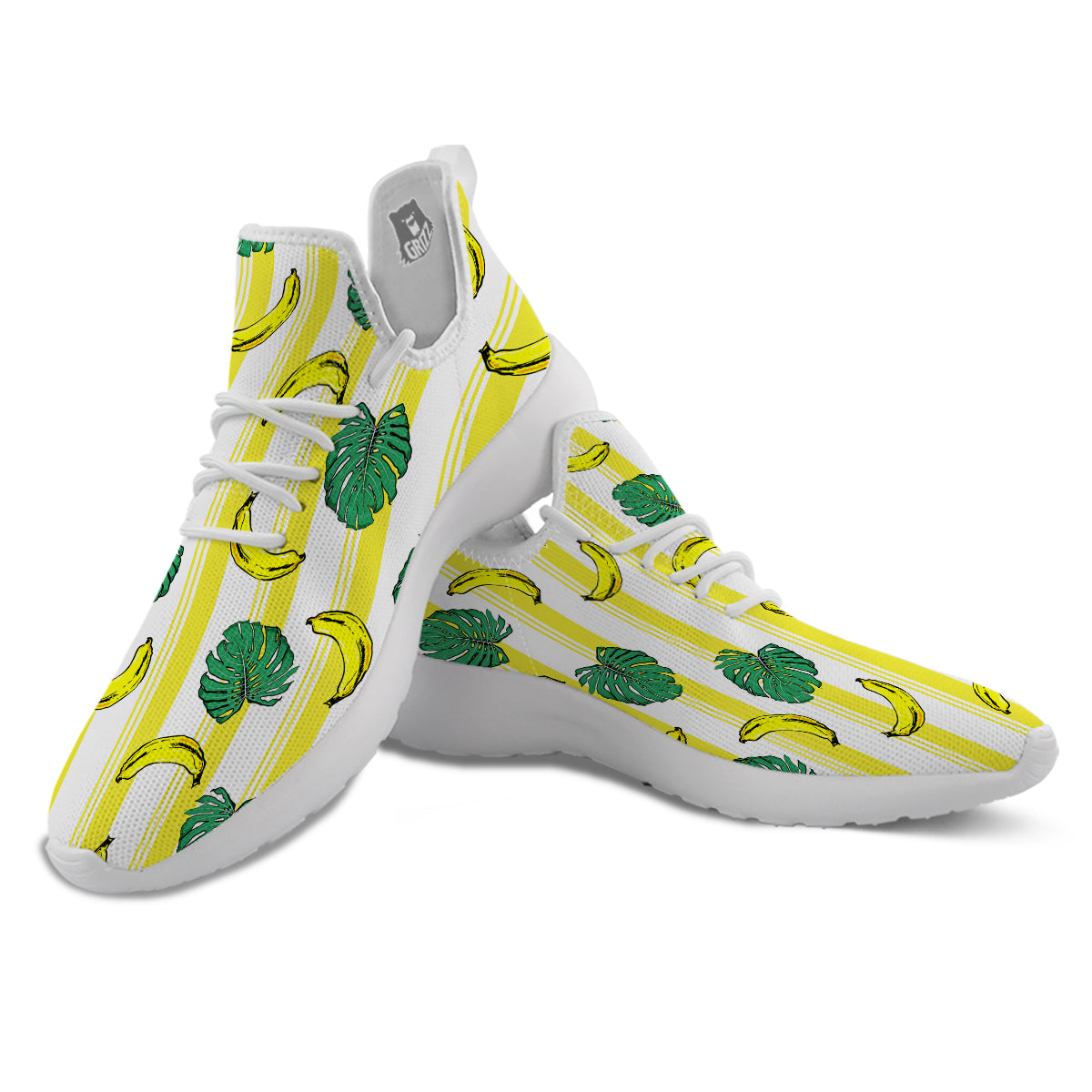 Banana Geometric Yellow Print Pattern White Athletic Shoes-grizzshop