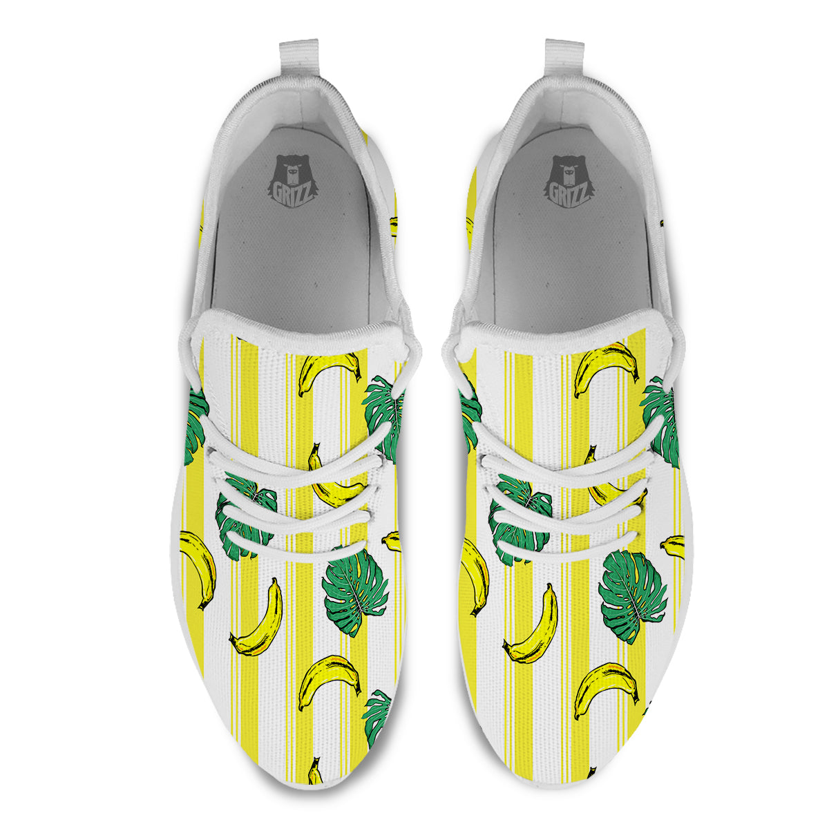 Banana Geometric Yellow Print Pattern White Athletic Shoes-grizzshop