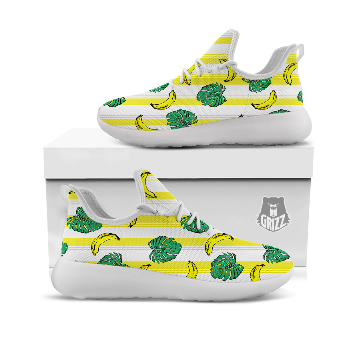 Banana Geometric Yellow Print Pattern White Athletic Shoes-grizzshop