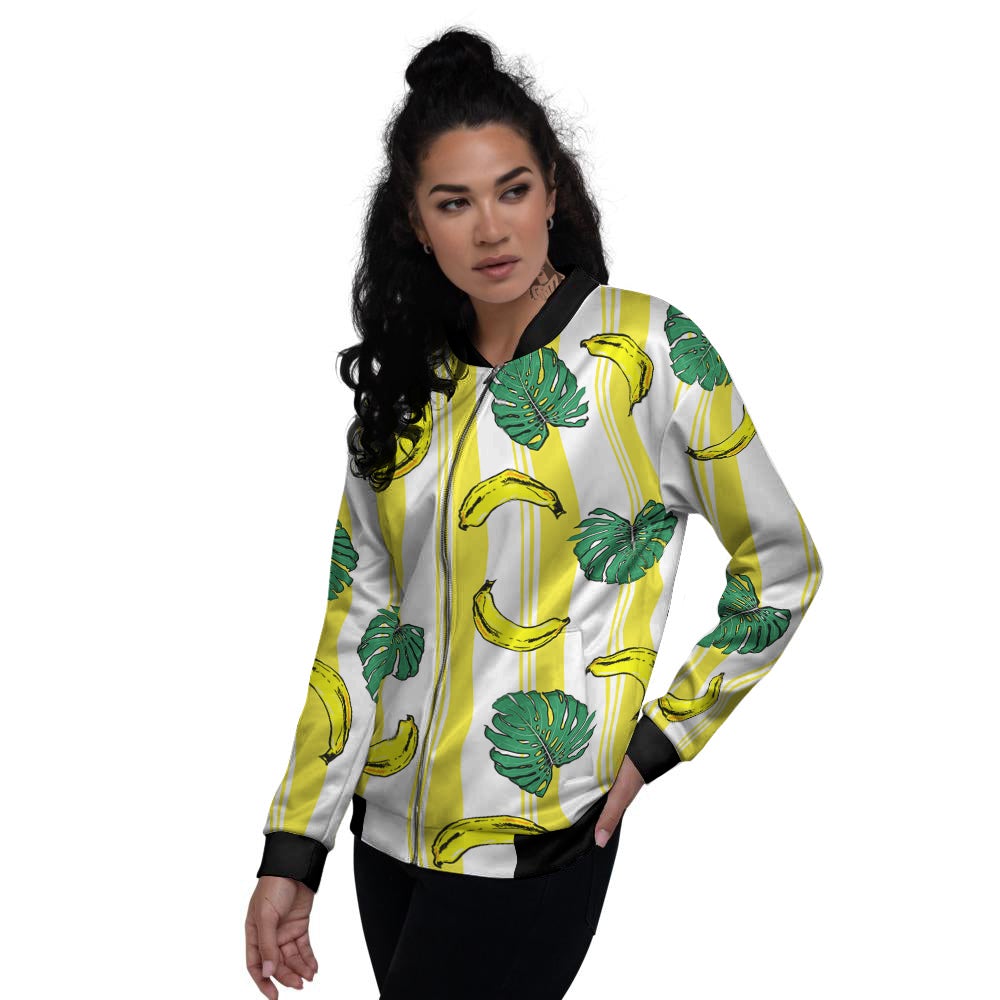 Banana Geometric Yellow Print Pattern Women's Bomber Jacket-grizzshop