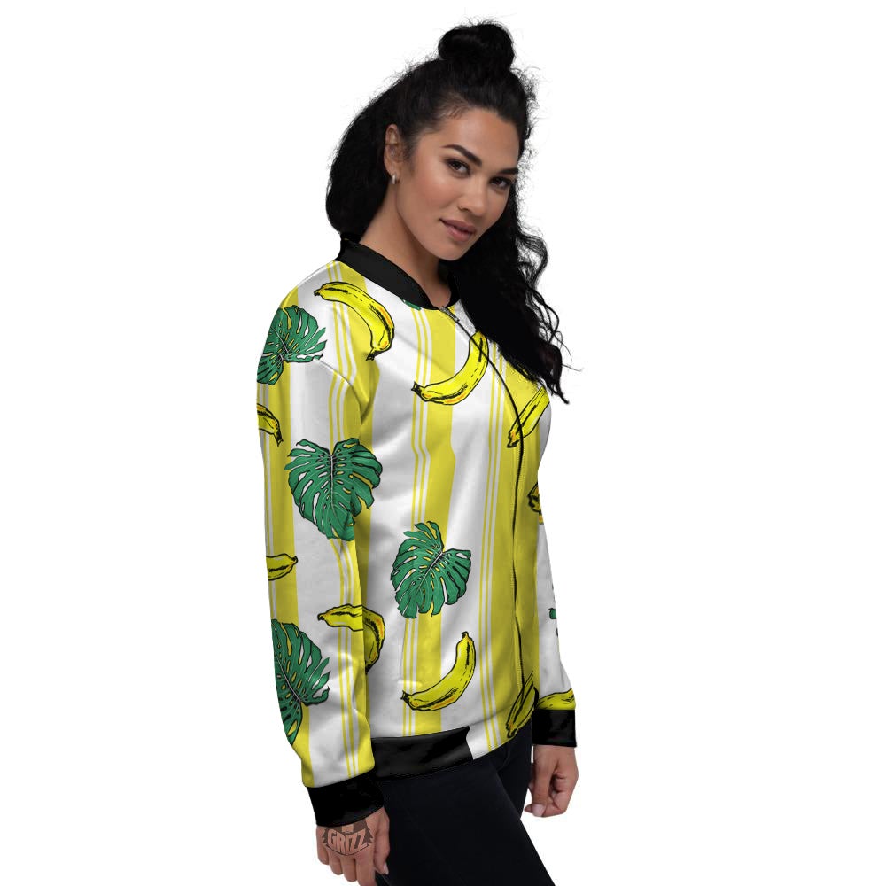 Banana Geometric Yellow Print Pattern Women's Bomber Jacket-grizzshop