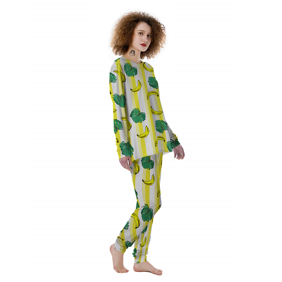 Banana Geometric Yellow Print Pattern Women's Pajamas-grizzshop