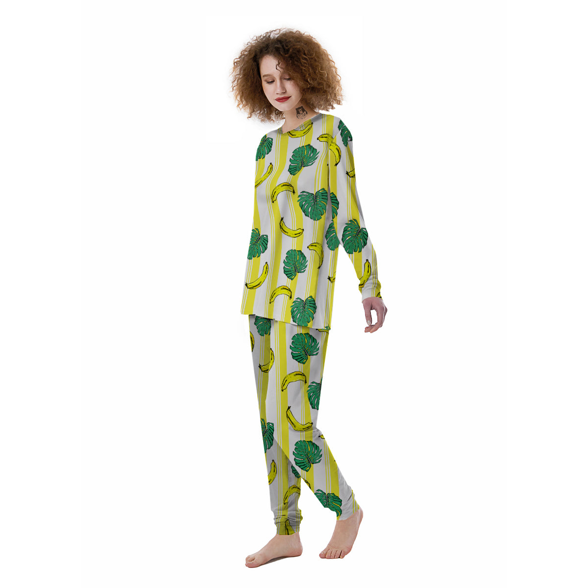 Banana Geometric Yellow Print Pattern Women's Pajamas-grizzshop