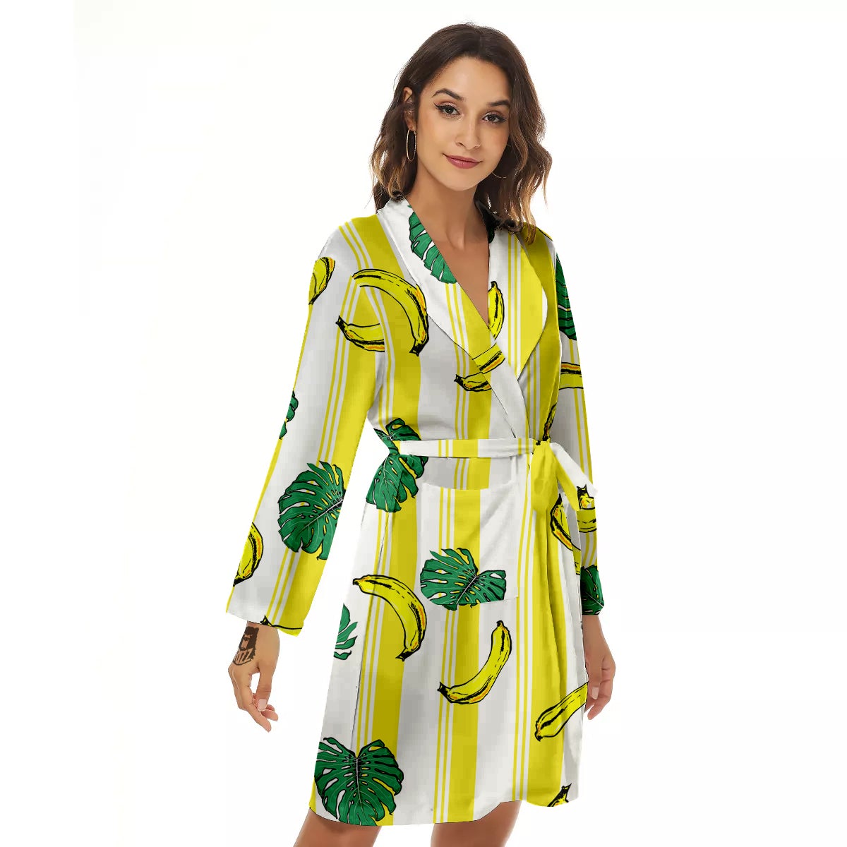 Banana Geometric Yellow Print Pattern Women's Robe-grizzshop
