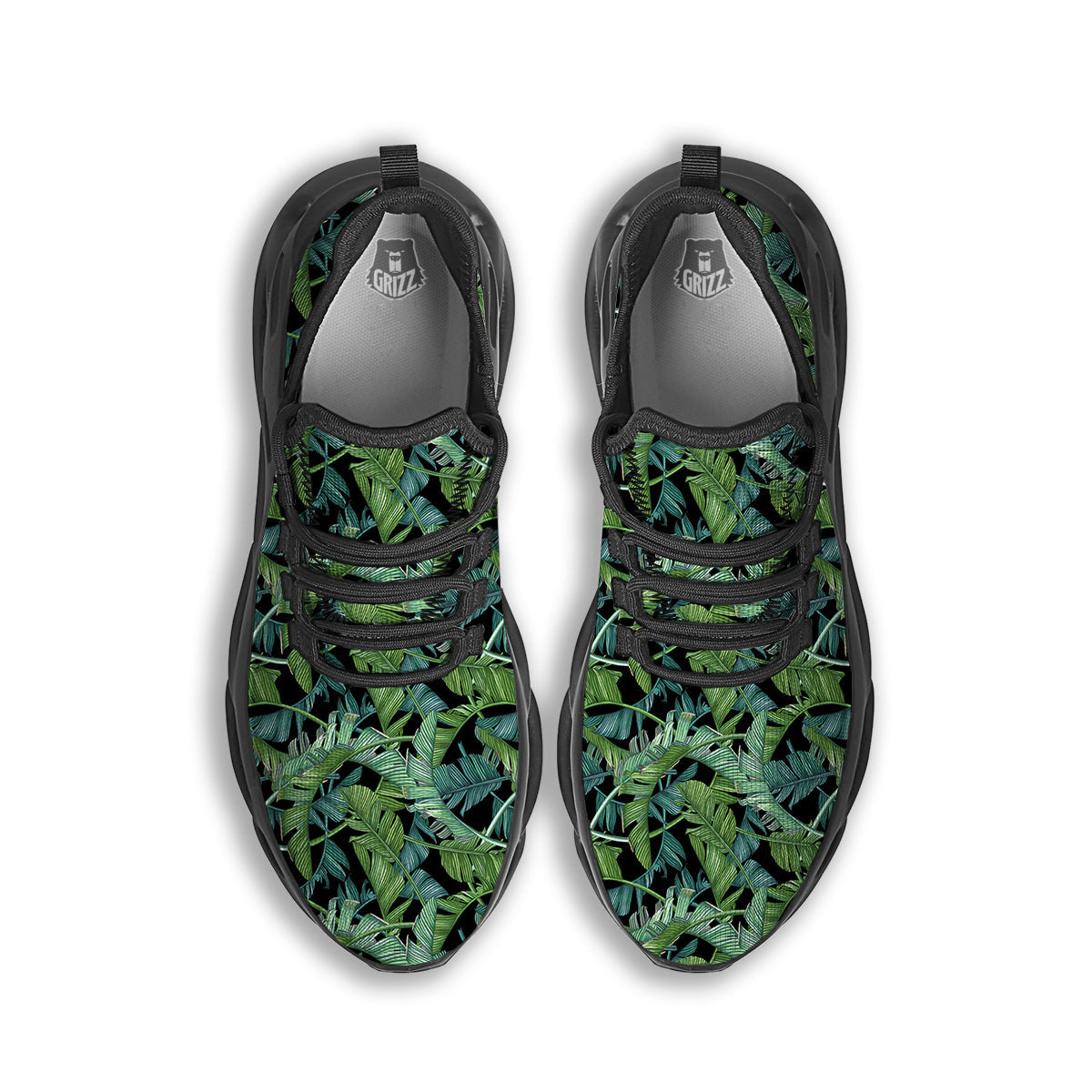 Banana Leaf Print Pattern Black Running Shoes-grizzshop
